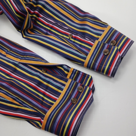 PAUL FREDRICK Colorful Striped Cotton Button Down Shirt Freshly Drycleaned - Picture 4 of 11